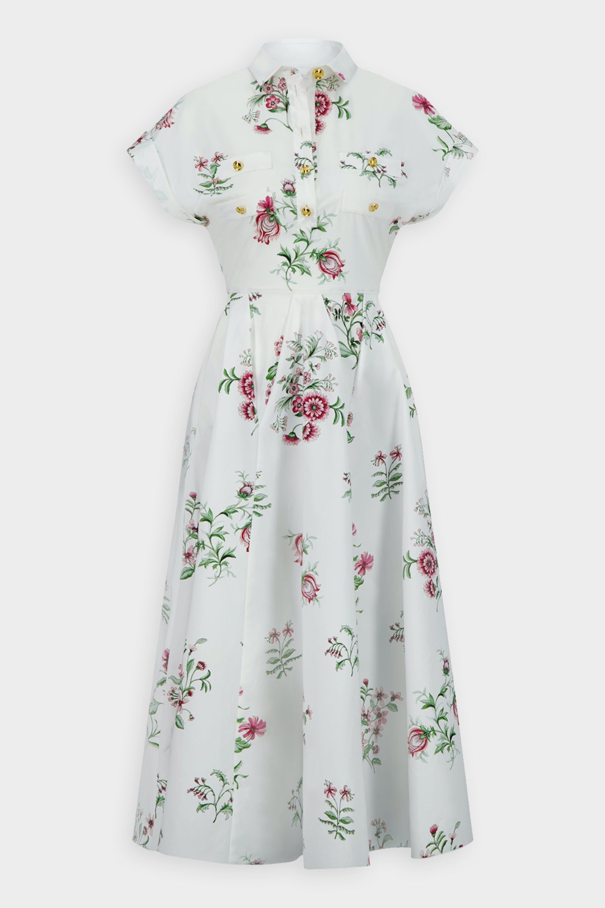 Floral-Print Cotton Poplin Midi Dress in Ivory - shop-olivia.com