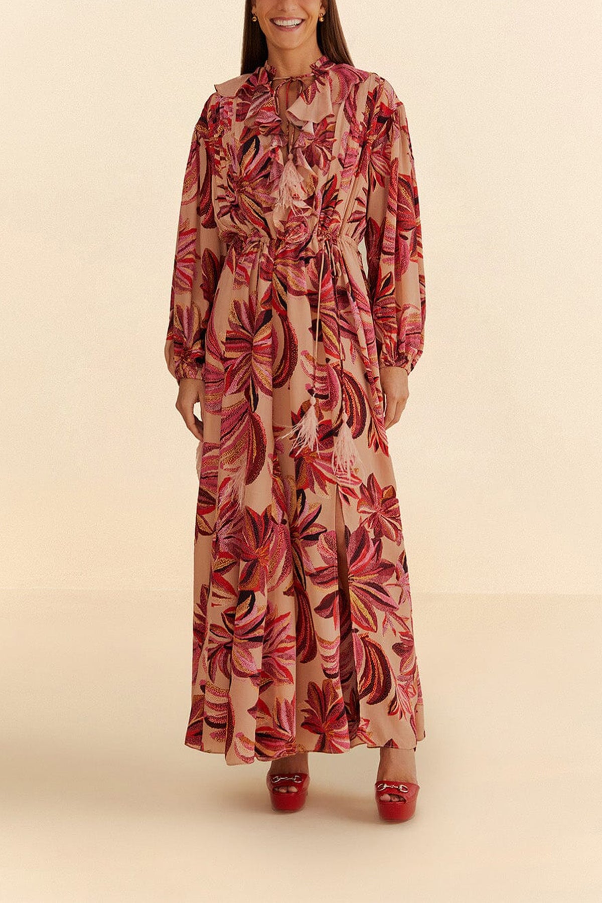 Floral Tapestry V-Neck Maxi Dress - shop-olivia.com