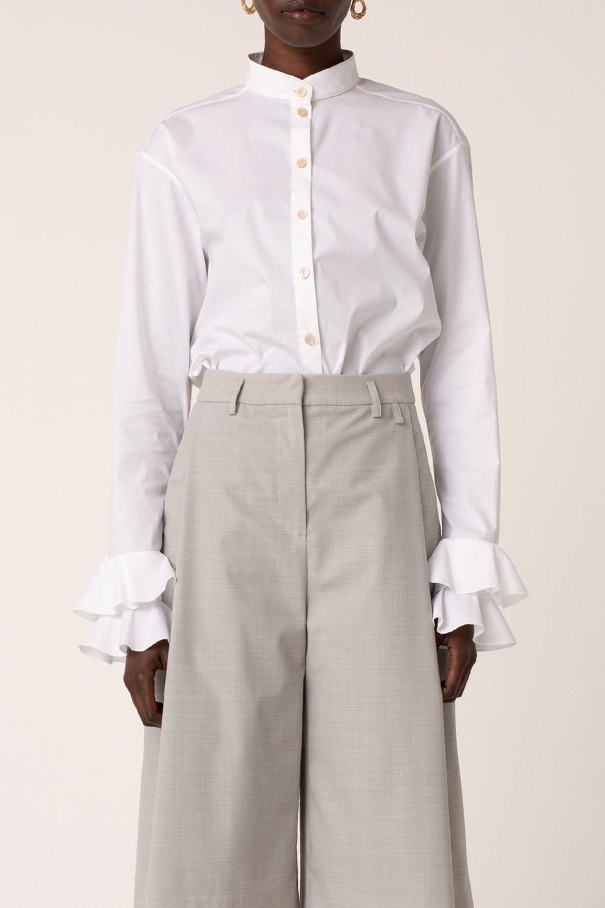 Flourish Flounce Cuff Shirt in White - shop-olivia.com