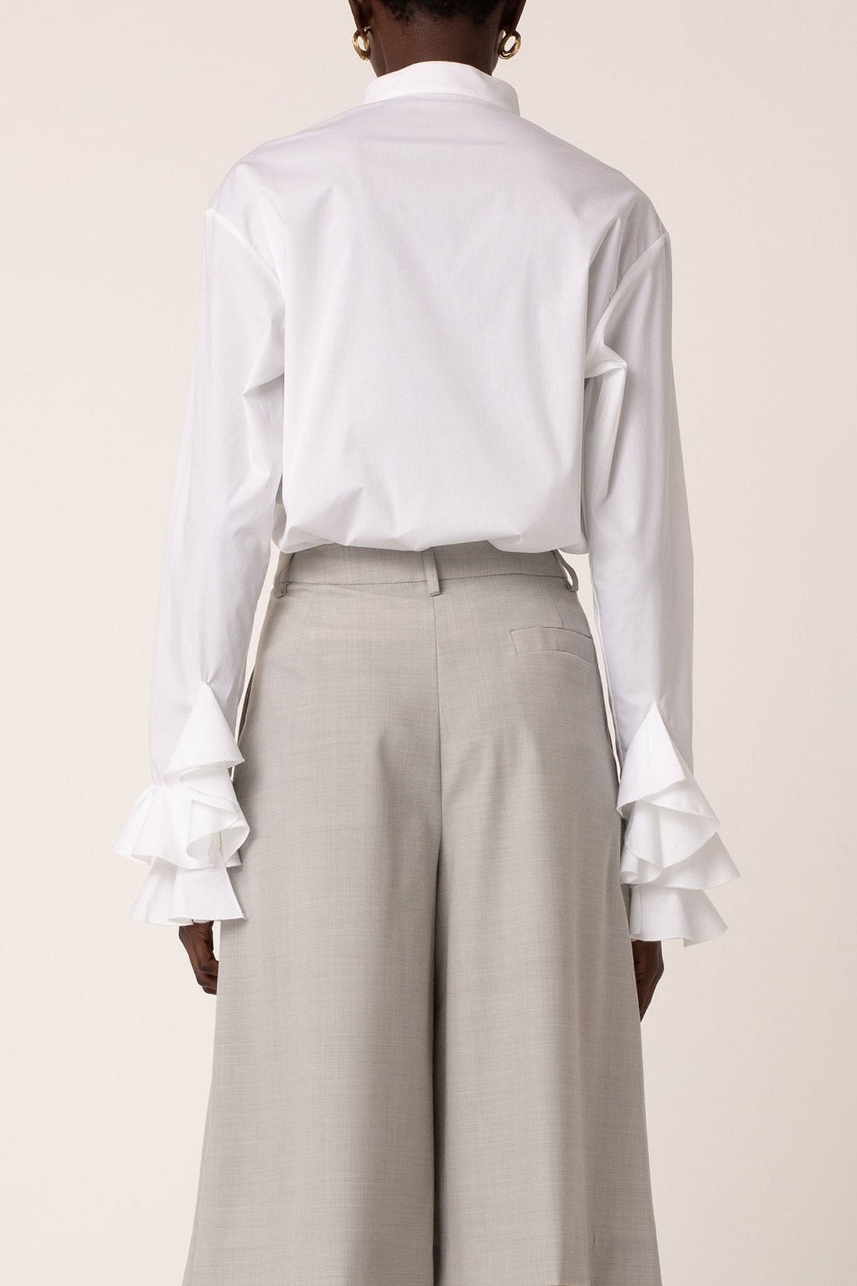 Flourish Flounce Cuff Shirt in White - shop-olivia.com