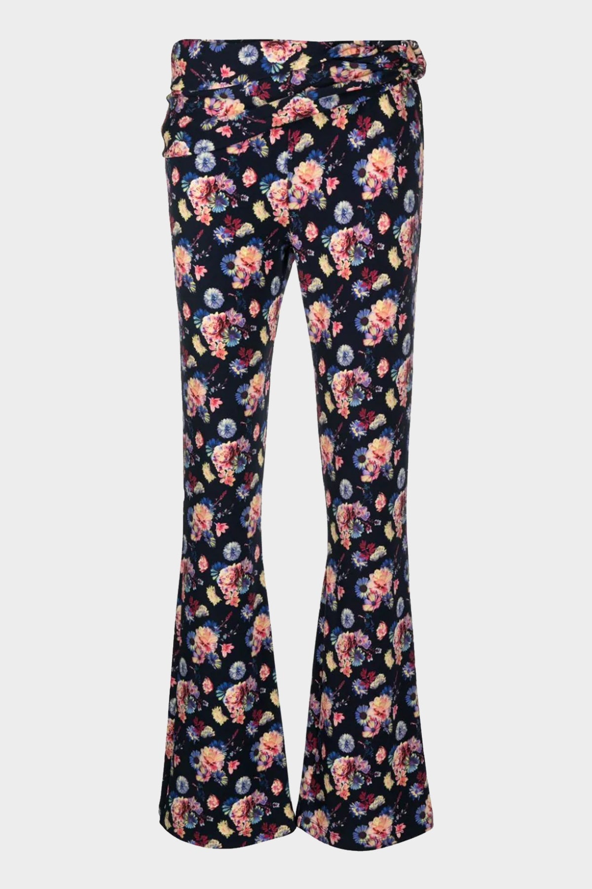 Flower Print Flared Trouser in Navy Neon Flowers - shop-olivia.com