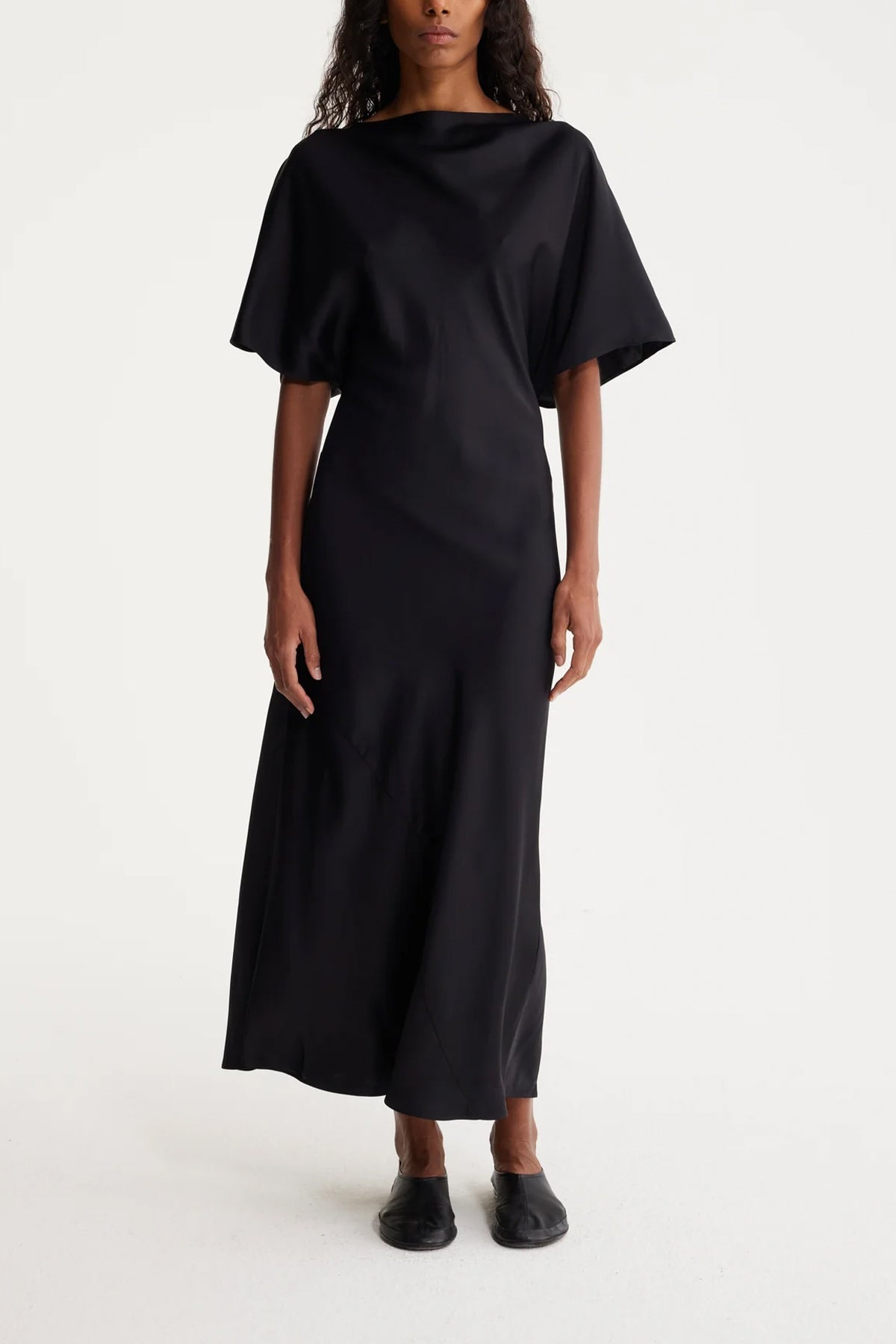 Fluid Satin Dress in Noir - shop-olivia.com