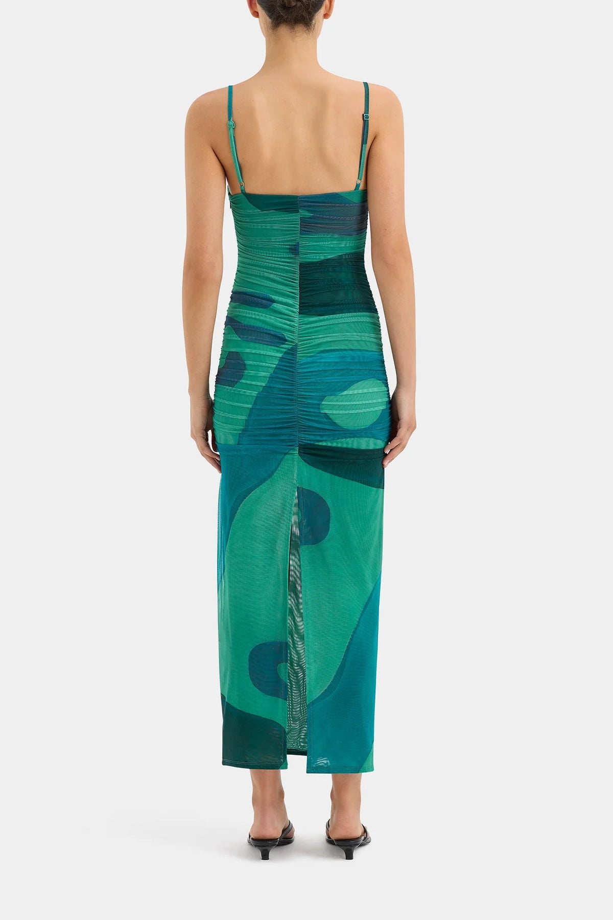 Frankie Gathered Midi Dress in Emerald Reflection - shop-olivia.com