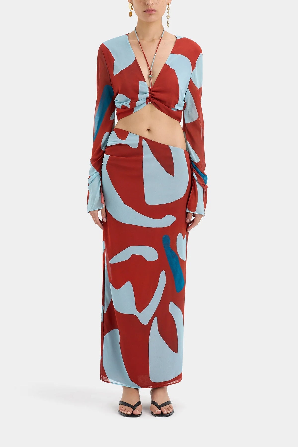 Frankie Gathered Midi Skirt in Ruby Reflection - shop-olivia.com