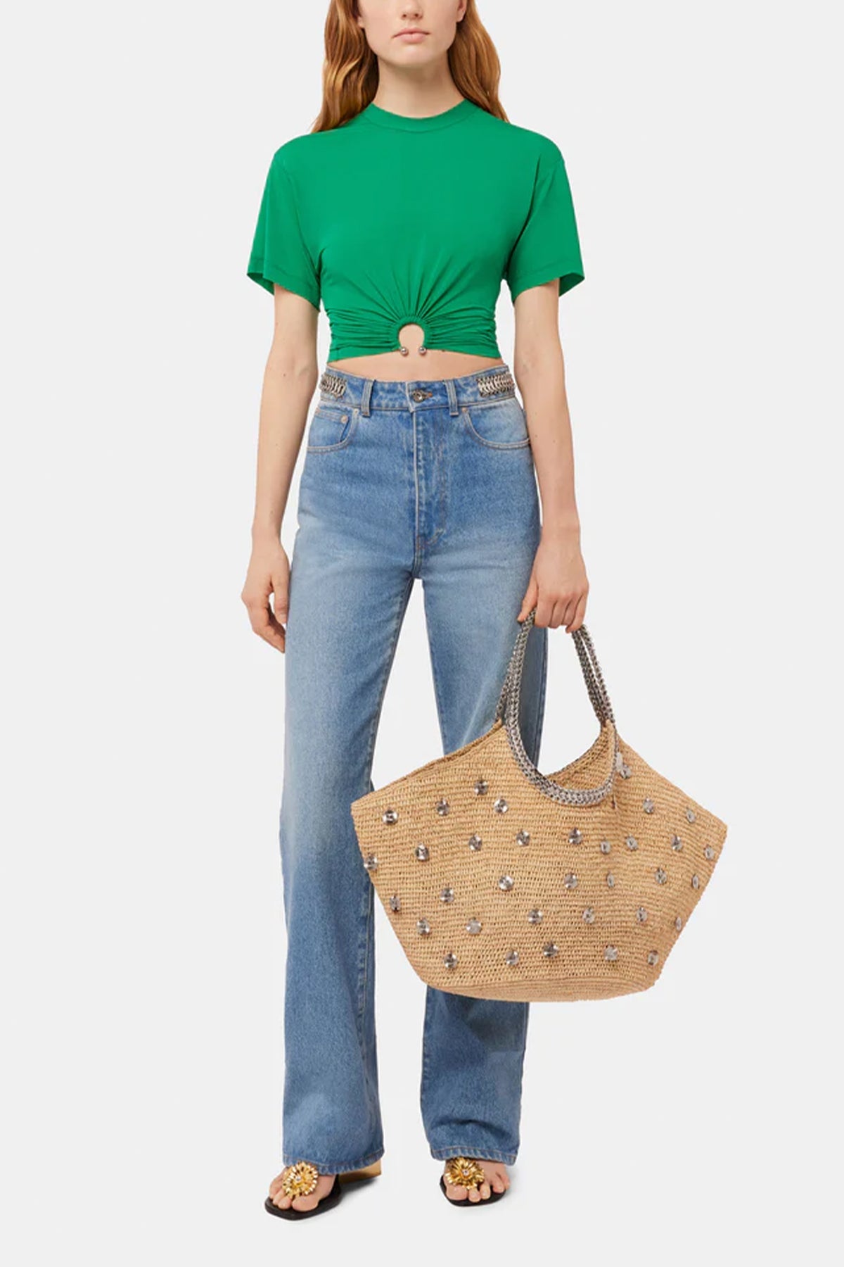 Gathered Jersey Crop Top in Emerald - shop-olivia.com