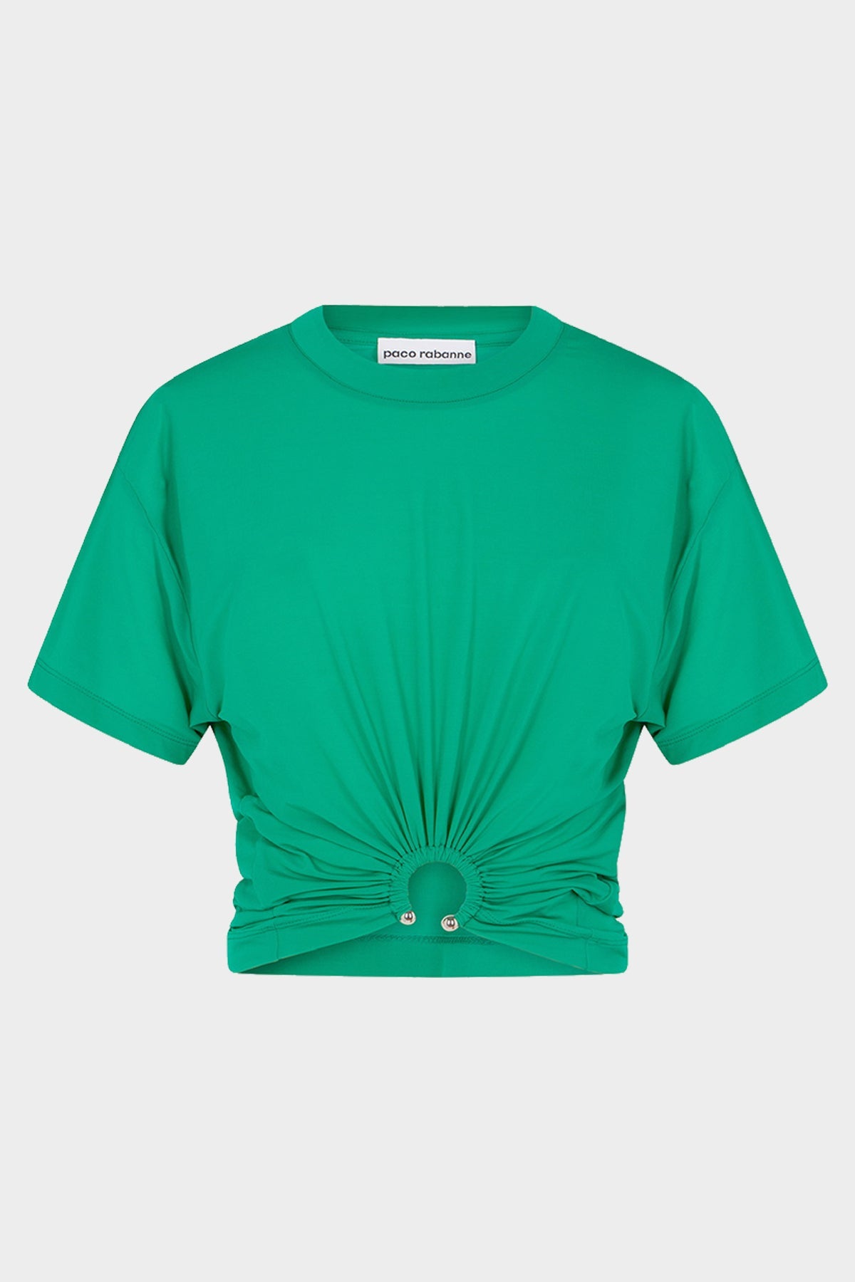 Gathered Jersey Crop Top in Emerald - shop-olivia.com