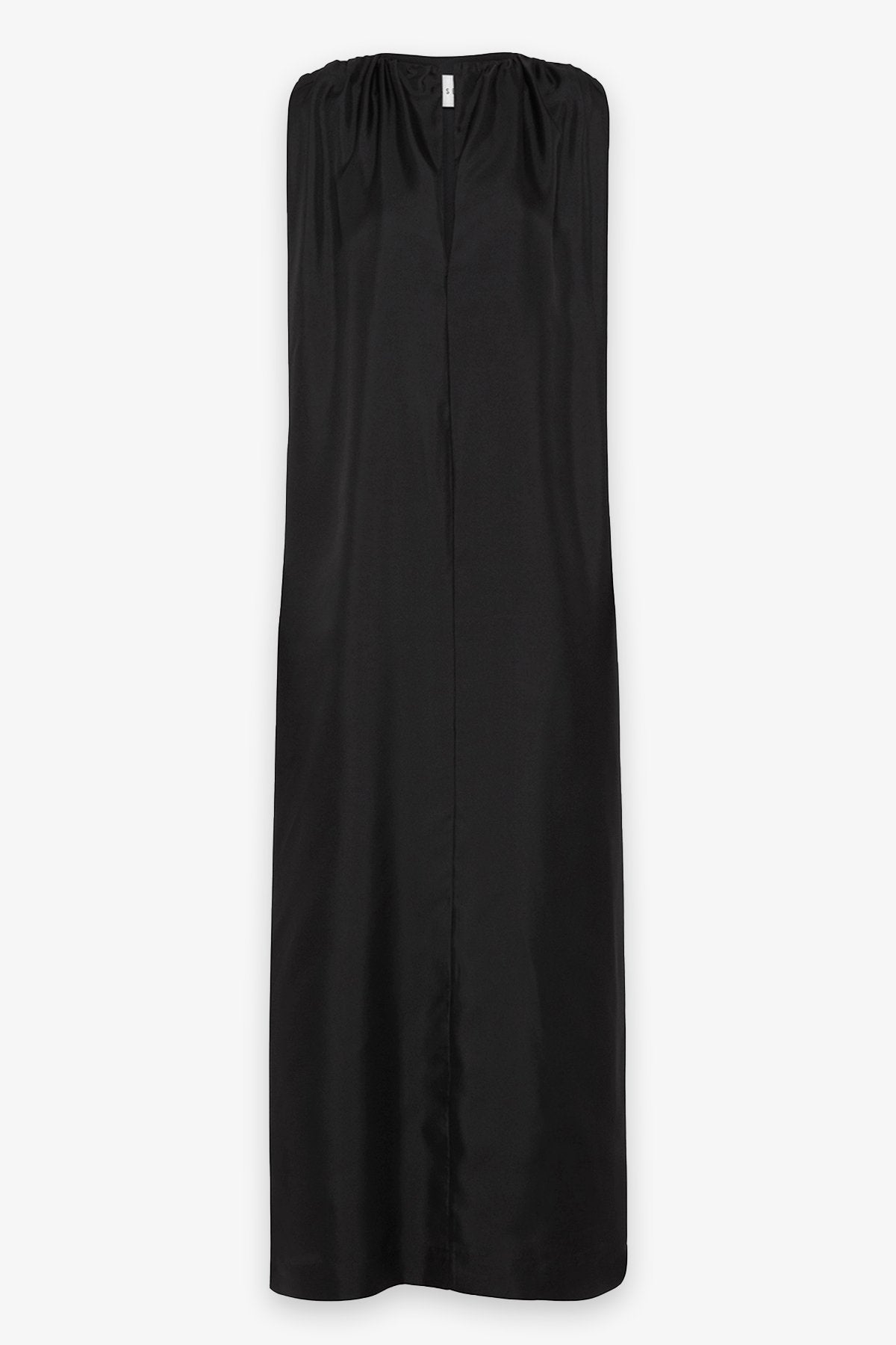 Gathered Split Neck Dress in Black - shop-olivia.com