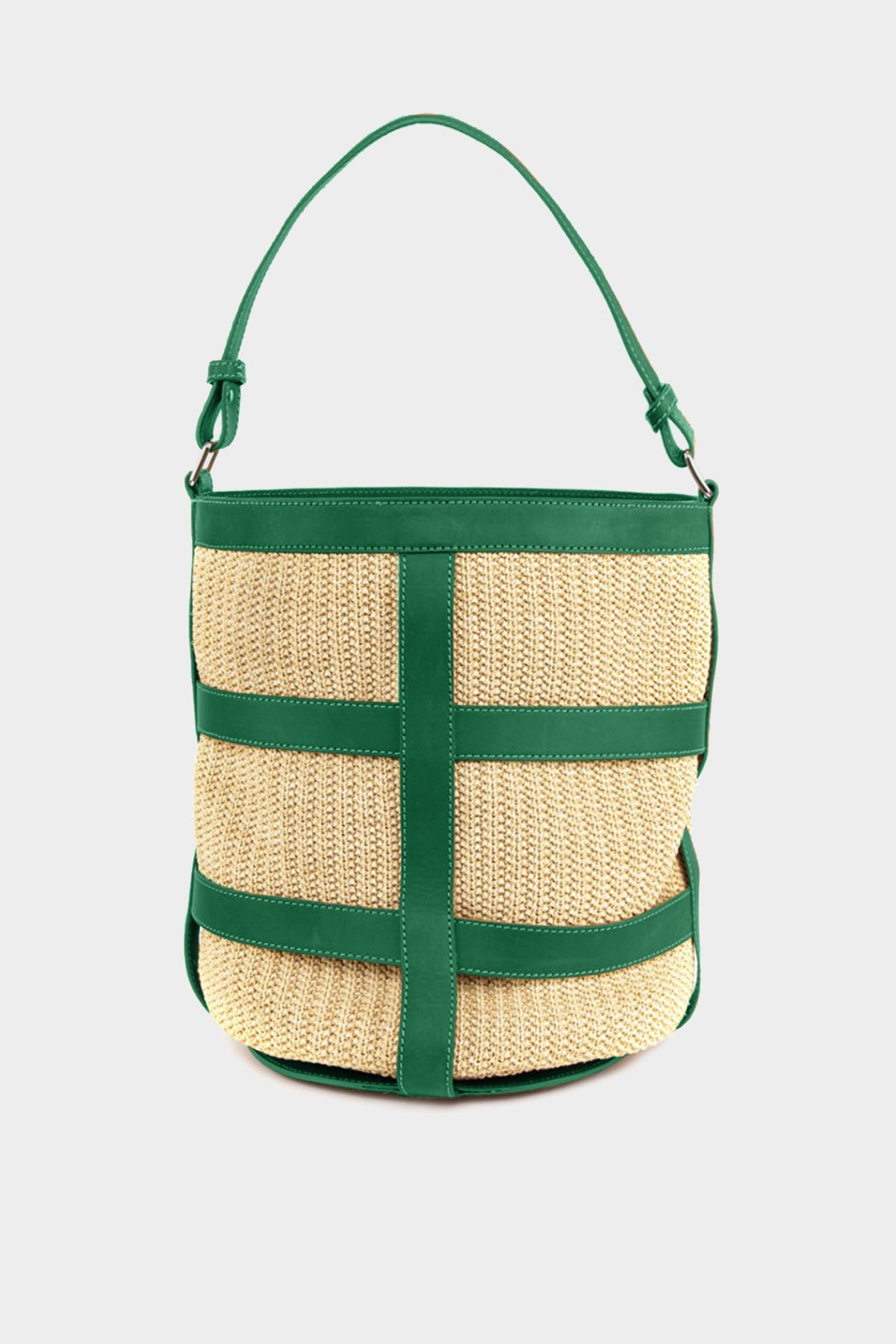 Gea Big Raffia Bucket Bag in Emerald Green - shop-olivia.com