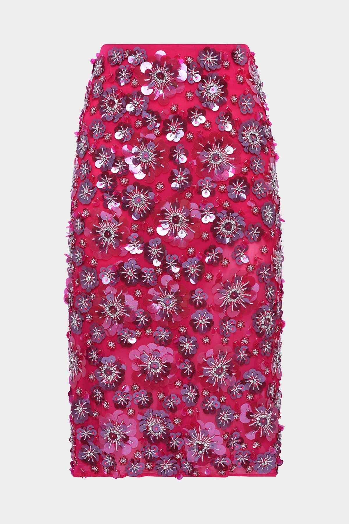 Georgette Fully Embroidered Long Skirt in Magenta - shop-olivia.com