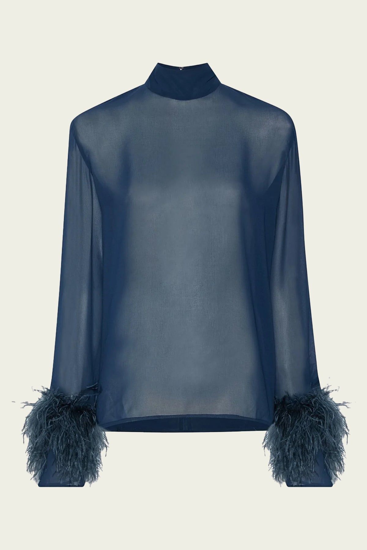 Georgette High Neck Top With Feathers in Ink - shop-olivia.com