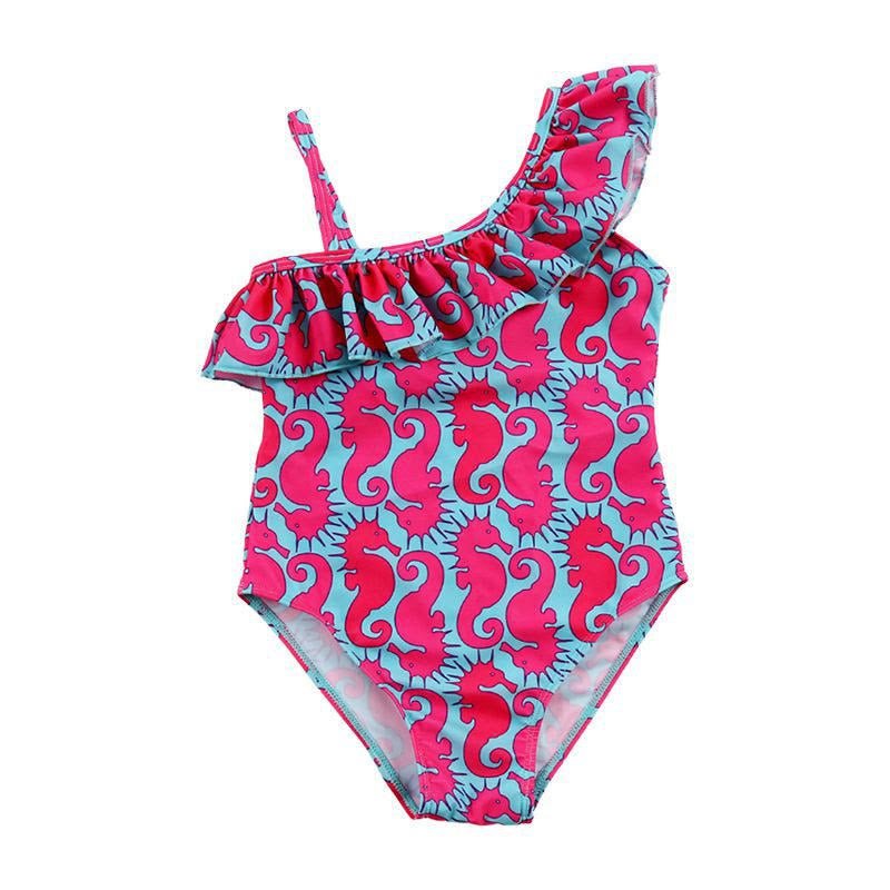 Girls Sea Horse Ruffle Design Swimsuit - shop-olivia.com