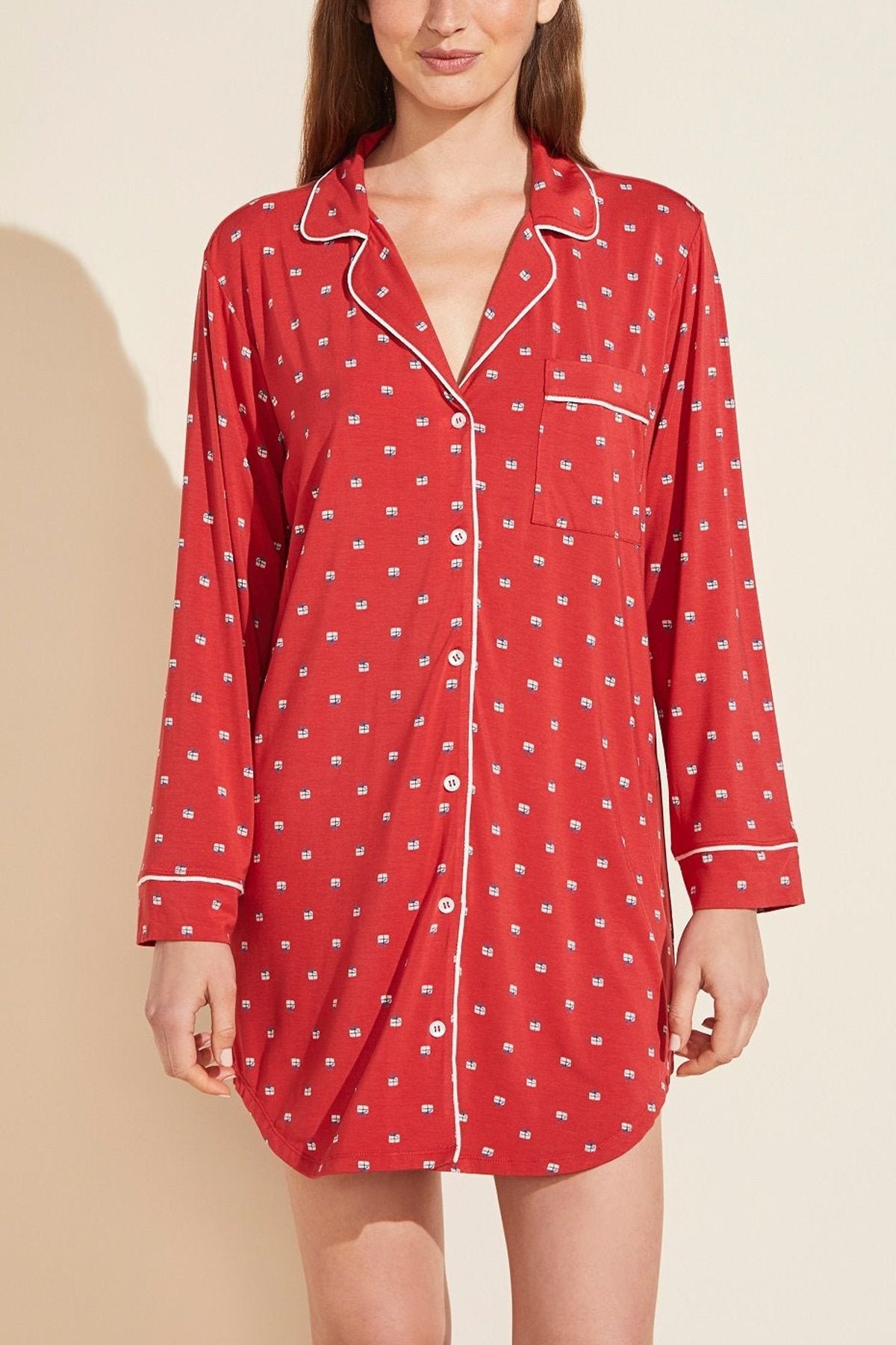 Gisele Printed Sleepshirt in Presents Haute Red - shop-olivia.com