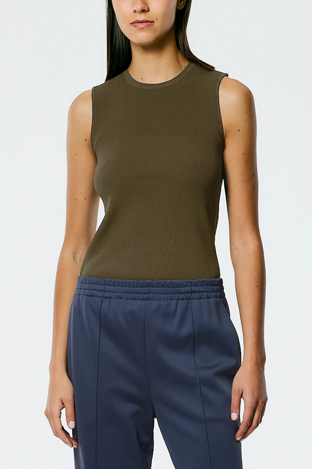Giselle Stretch Sweater Circle Openback Tank in Wood - shop-olivia.com