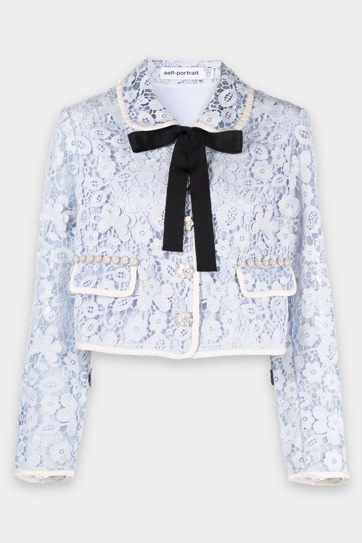 Guipure Lace Cropped Jacket in Powder Blue - shop-olivia.com