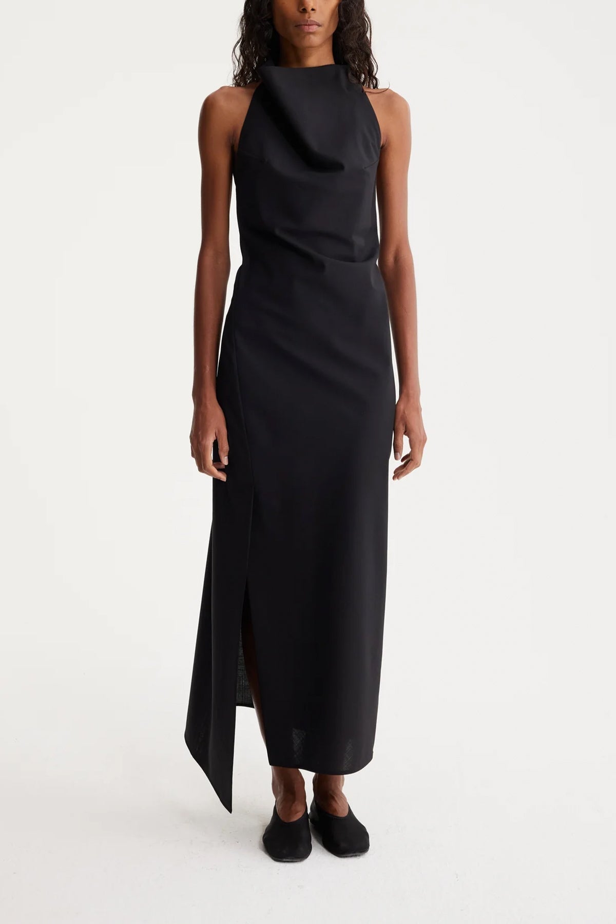 Halter Dress With Open Back in Noir - shop-olivia.com