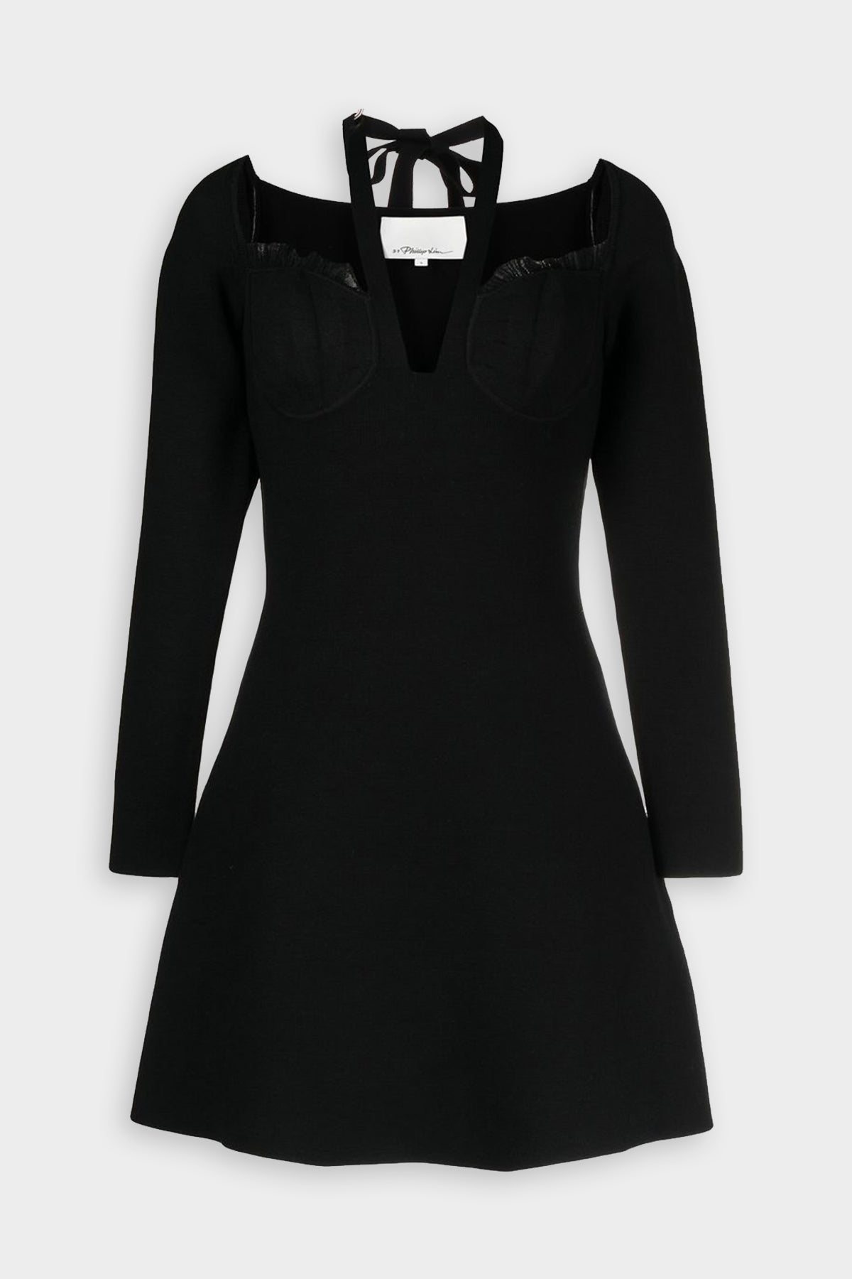 Halterneck Pointelle Bra Mini Dress in Black - shop-olivia.com