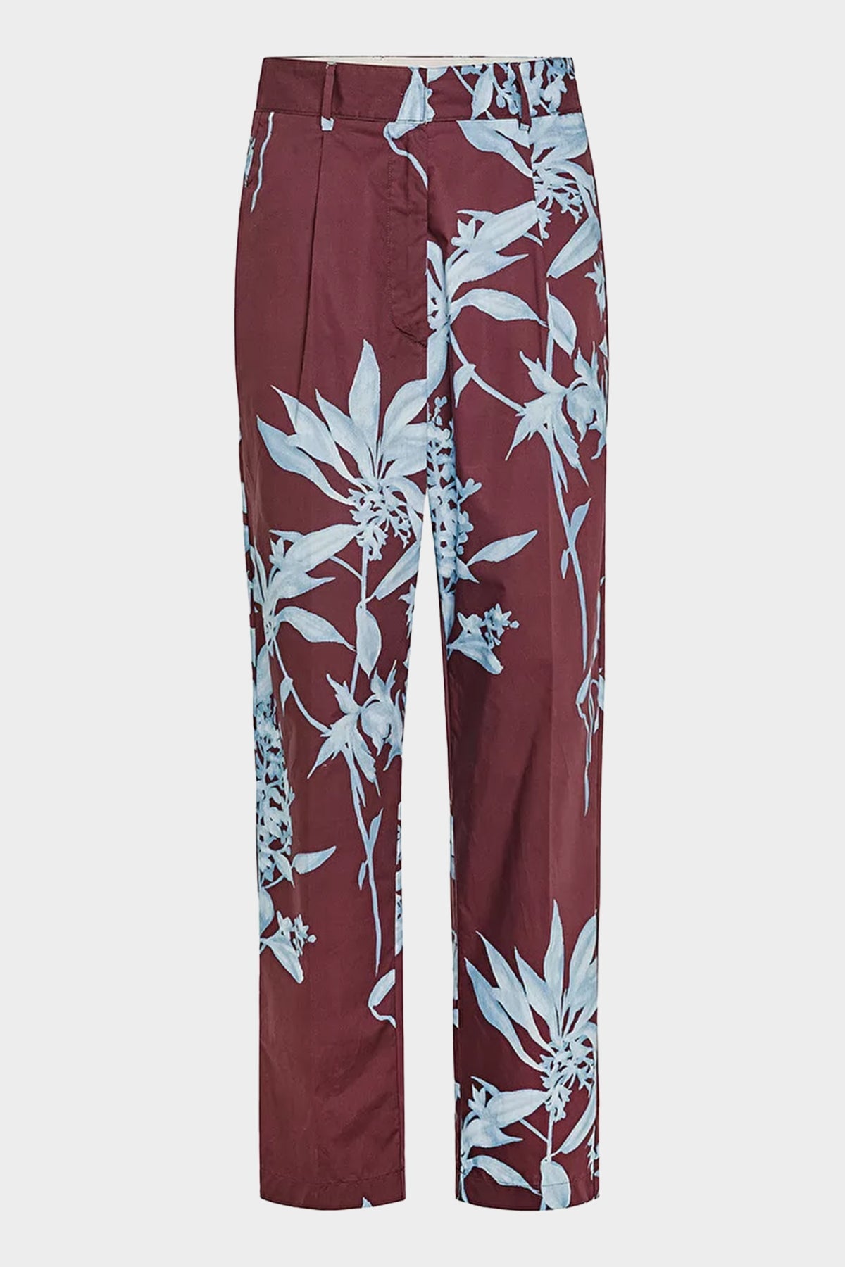 "Herbarium" Print Poplin High Waisted Pants in Choco - shop-olivia.com
