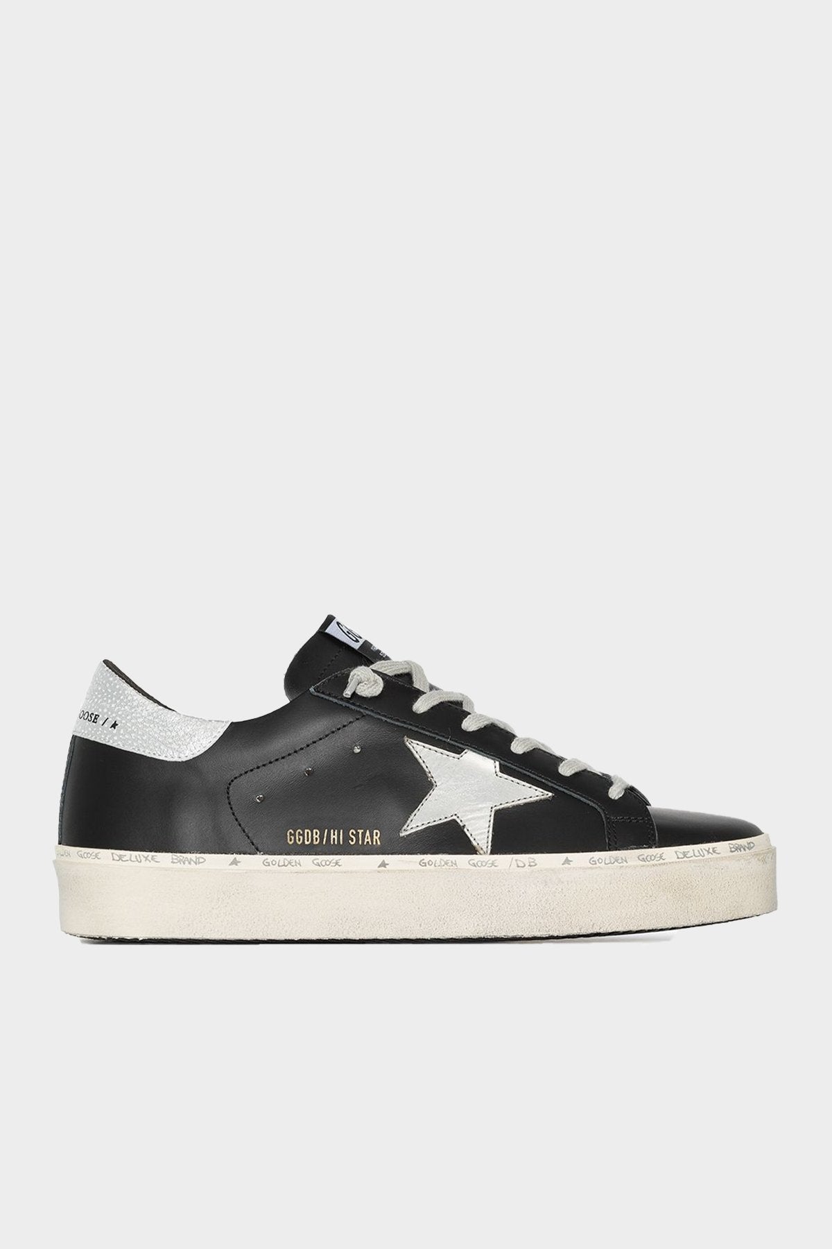 Hi-Star Black Leather Laminated Star Sneaker - shop-olivia.com