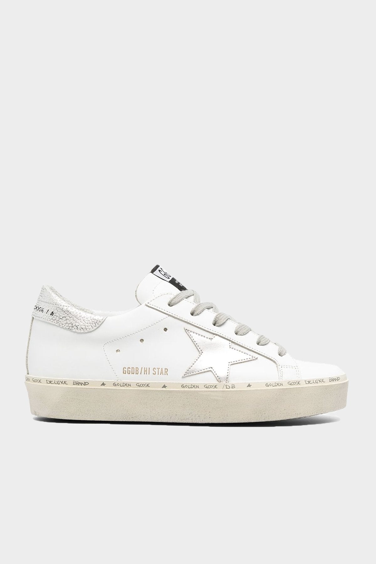 Hi-Star Laminated Star Leather Sneaker in White Silver - shop-olivia.com