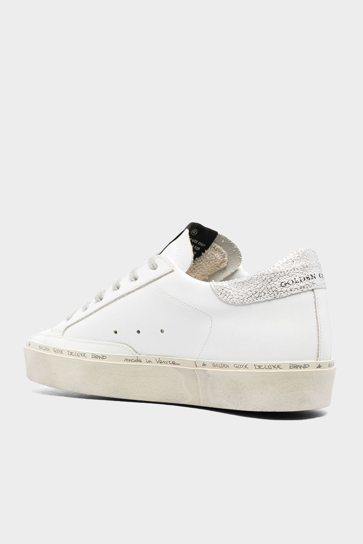 Hi-Star Laminated Star Leather Sneaker in White Silver - shop-olivia.com