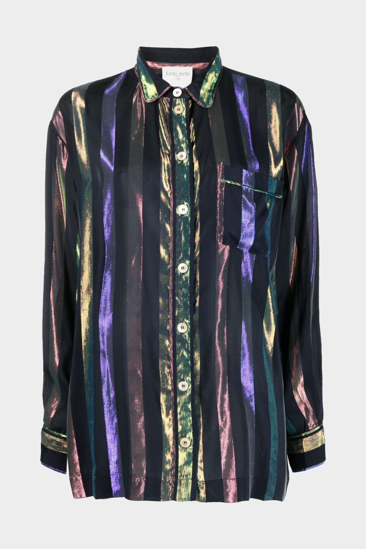 Iridescent Habotai Pyjama Shirt in Notte - shop-olivia.com