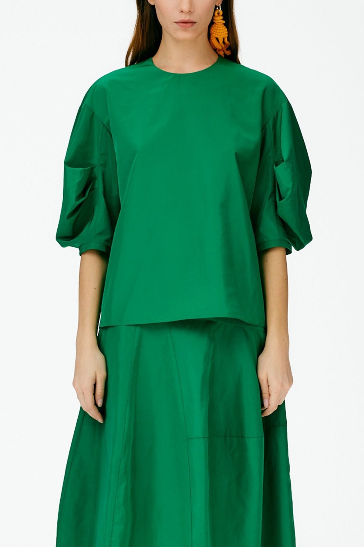 Italian Sporty Nylon Pleat Sleeve Top in Green - shop-olivia.com