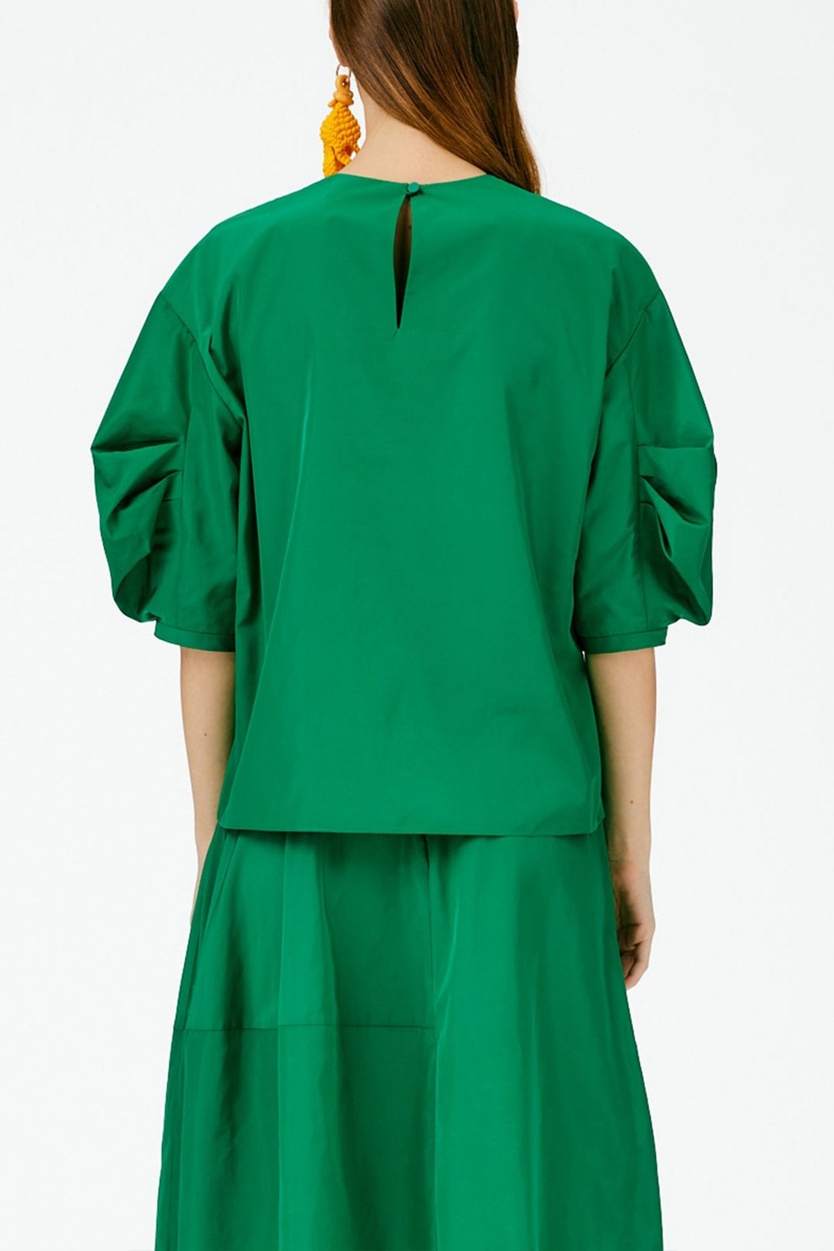 Italian Sporty Nylon Pleat Sleeve Top in Green - shop-olivia.com