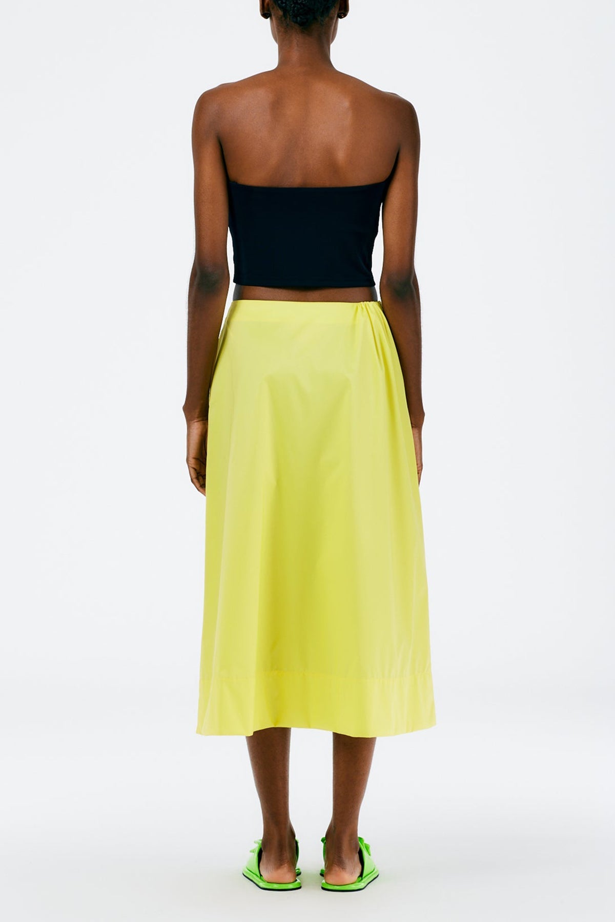 Italian Sporty Nylon Side Shirred Circle Skirt in Yellow - shop-olivia.com