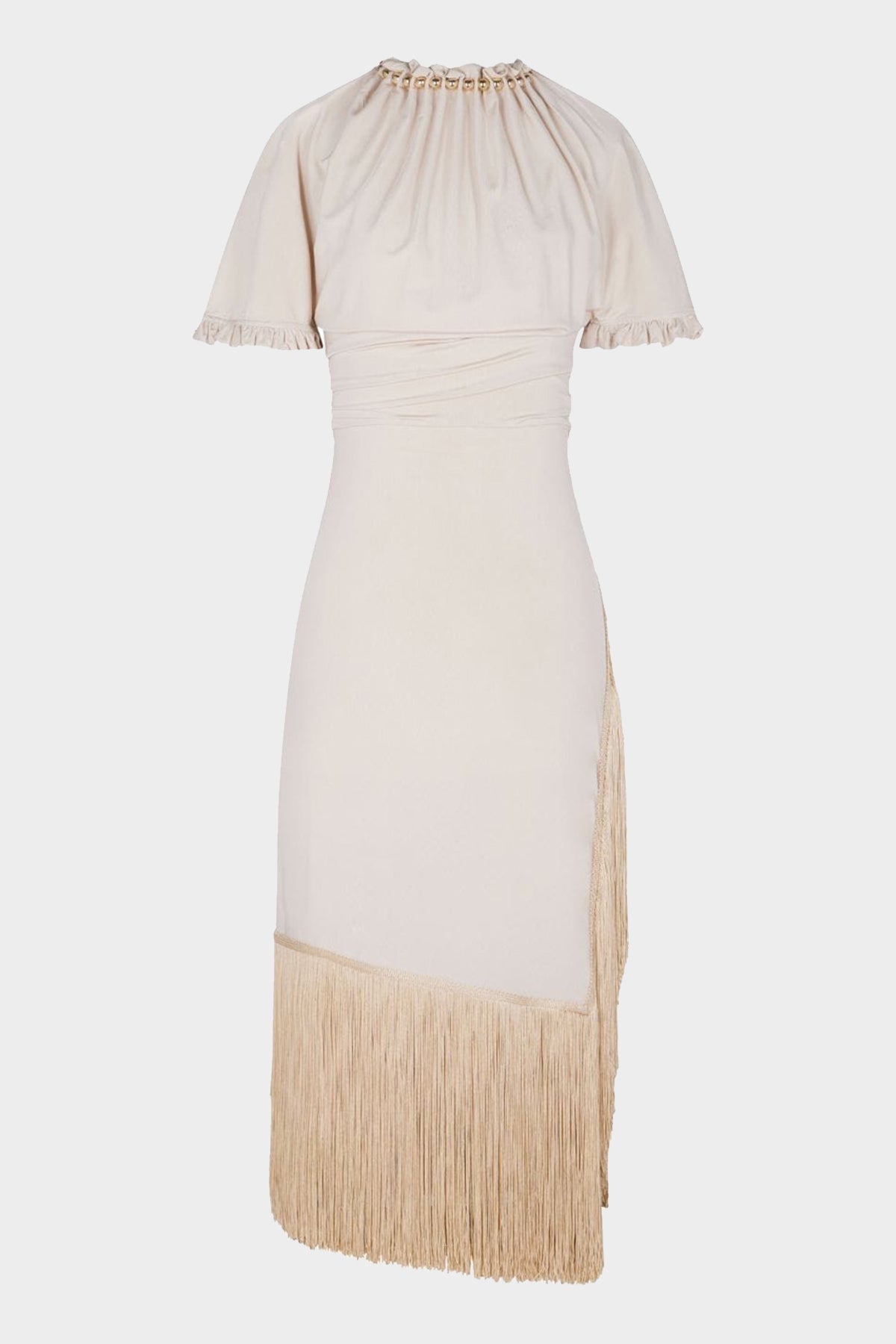 Jersey Cream Dress with Beads in Nude - shop-olivia.com