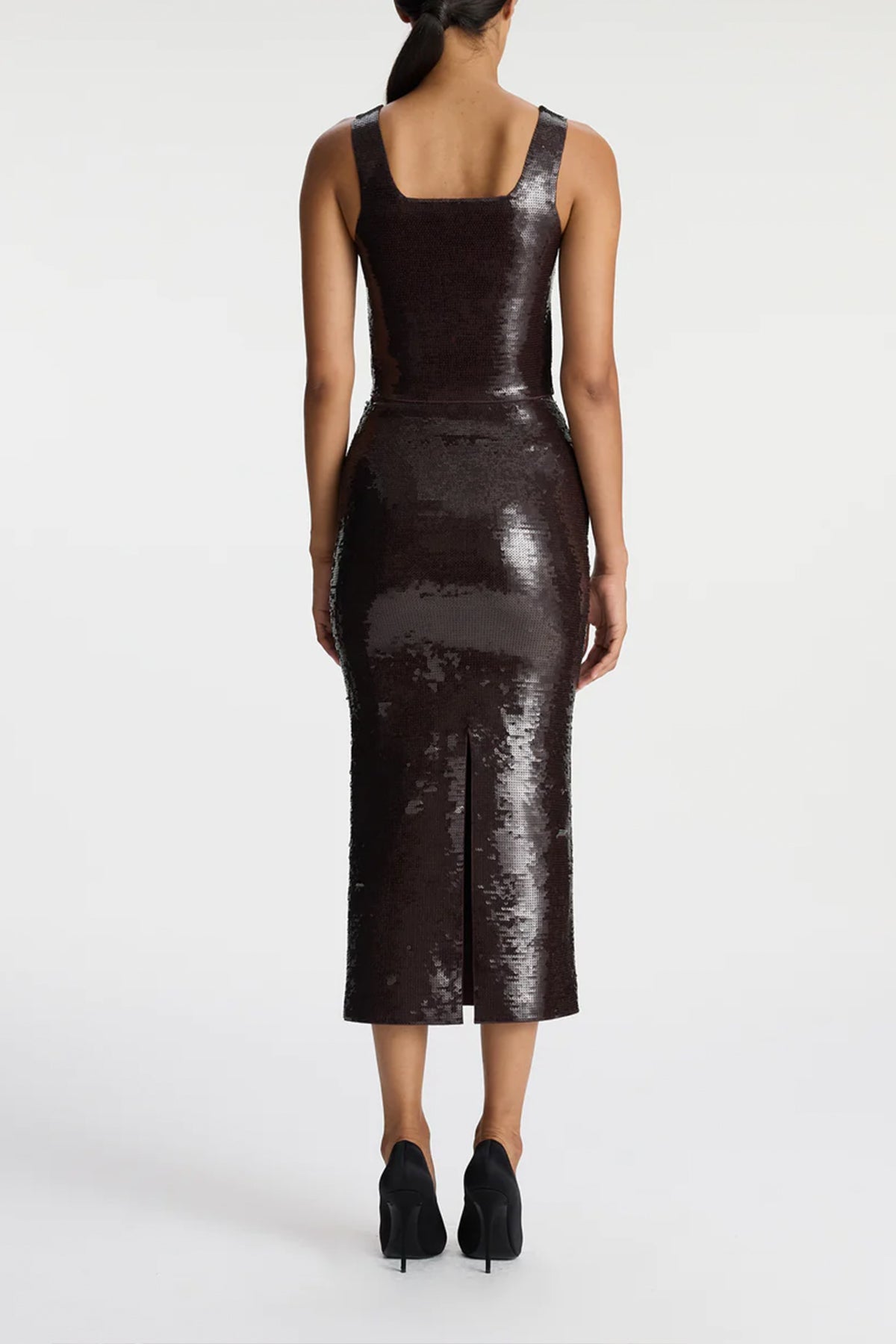 Joan Sequin Knit Skirt in Dark Brown - shop-olivia.com