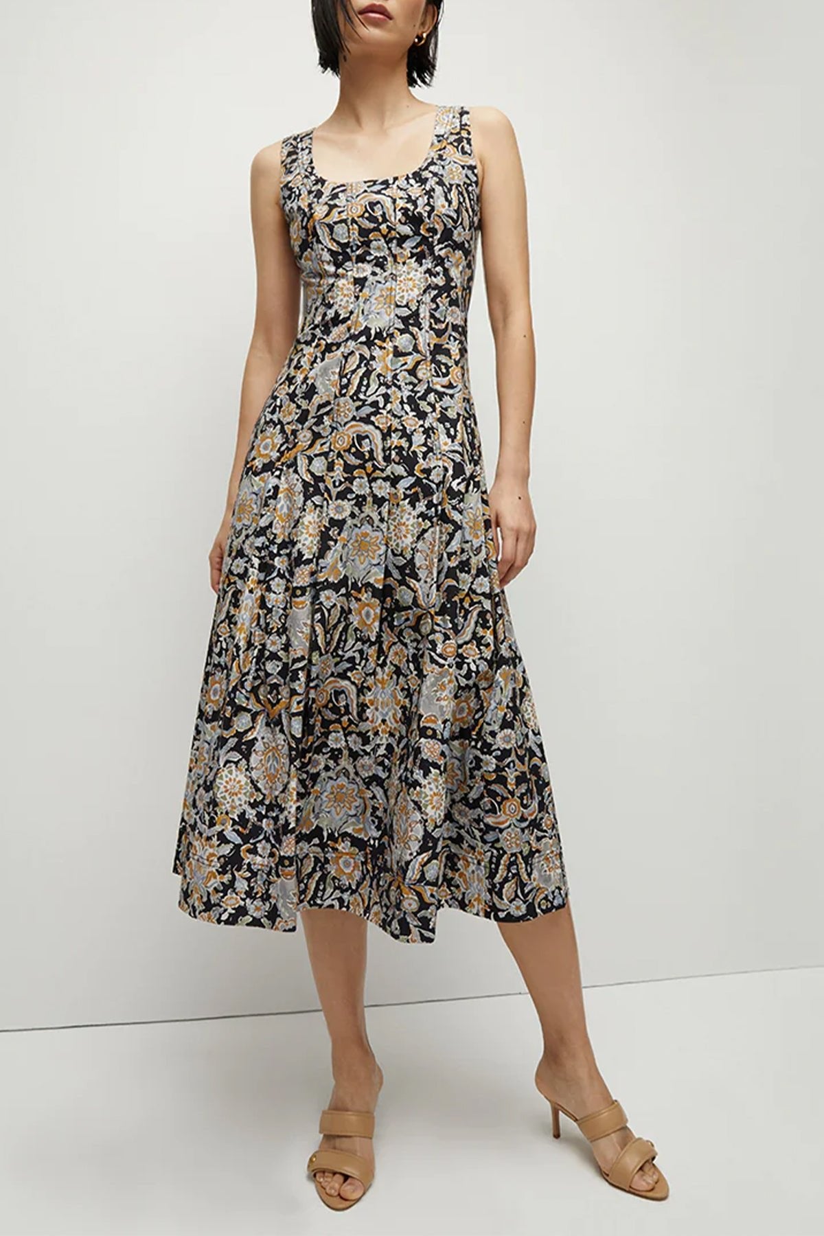 Jolie Paisley-Print Dress in Black Multi - shop-olivia.com