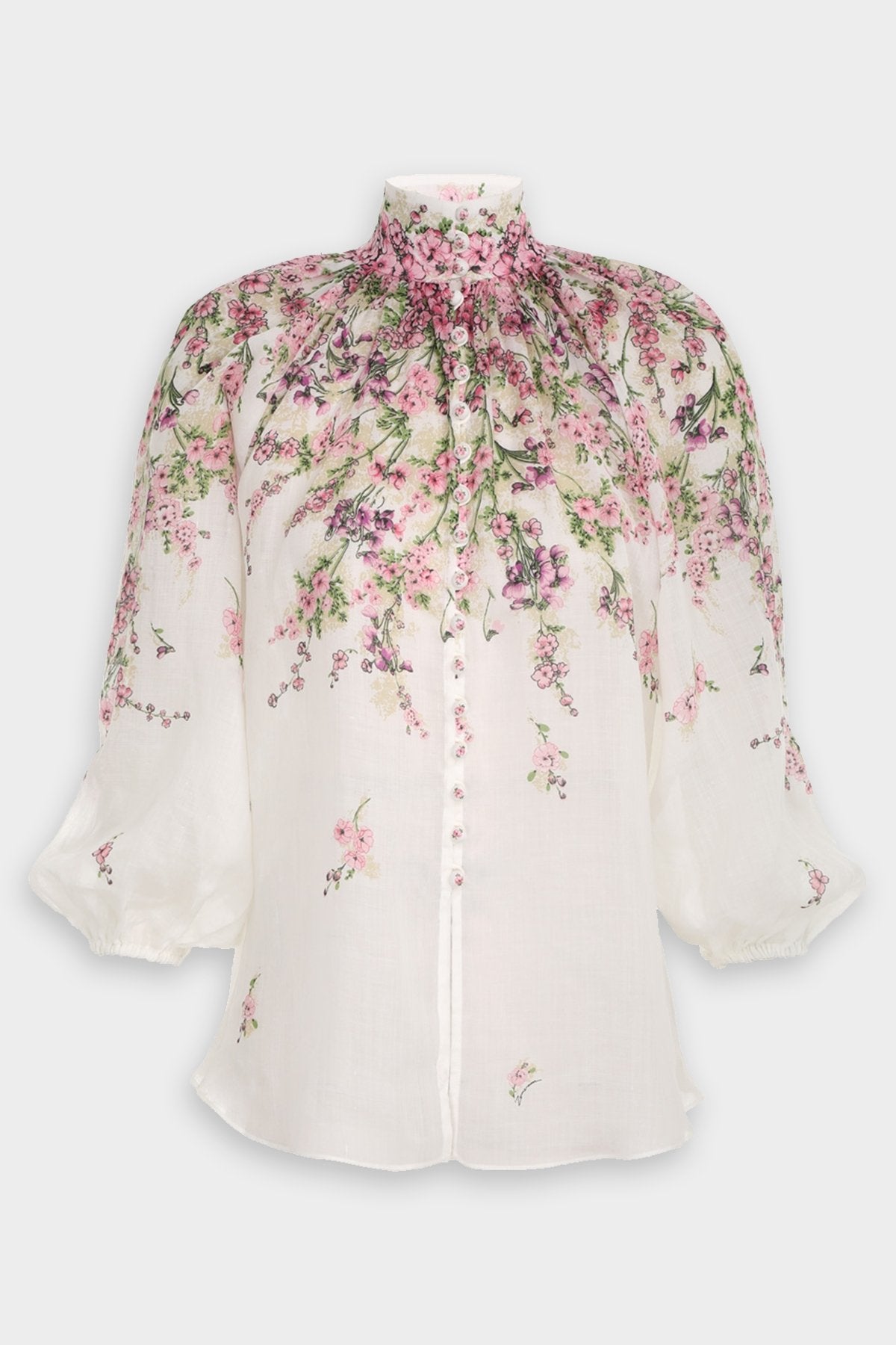 Jude Buttoned Billow Blouse in Mini Pink Floral - shop-olivia.com