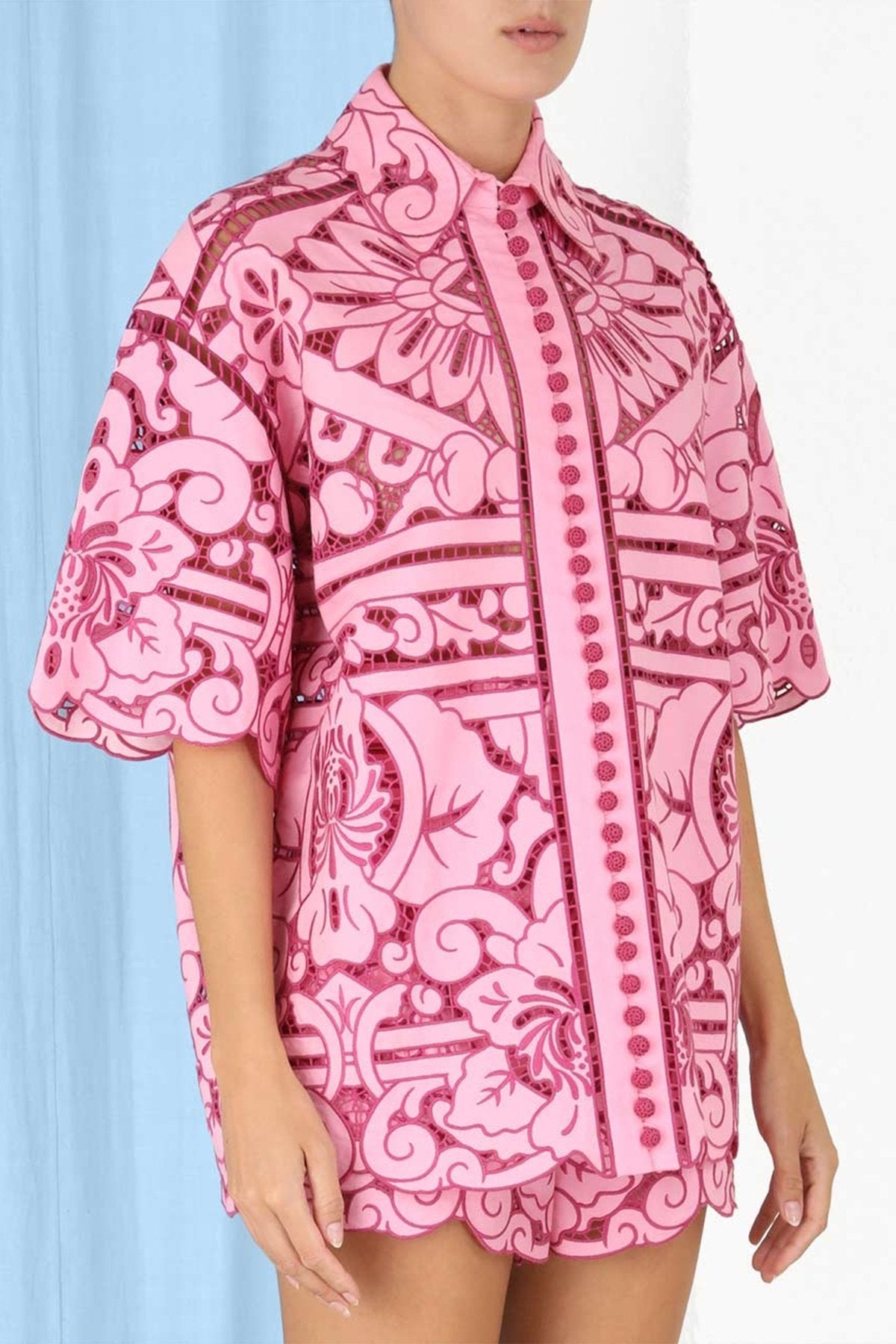 Jude Embroidered Shirt in Pink Burgundy - shop-olivia.com