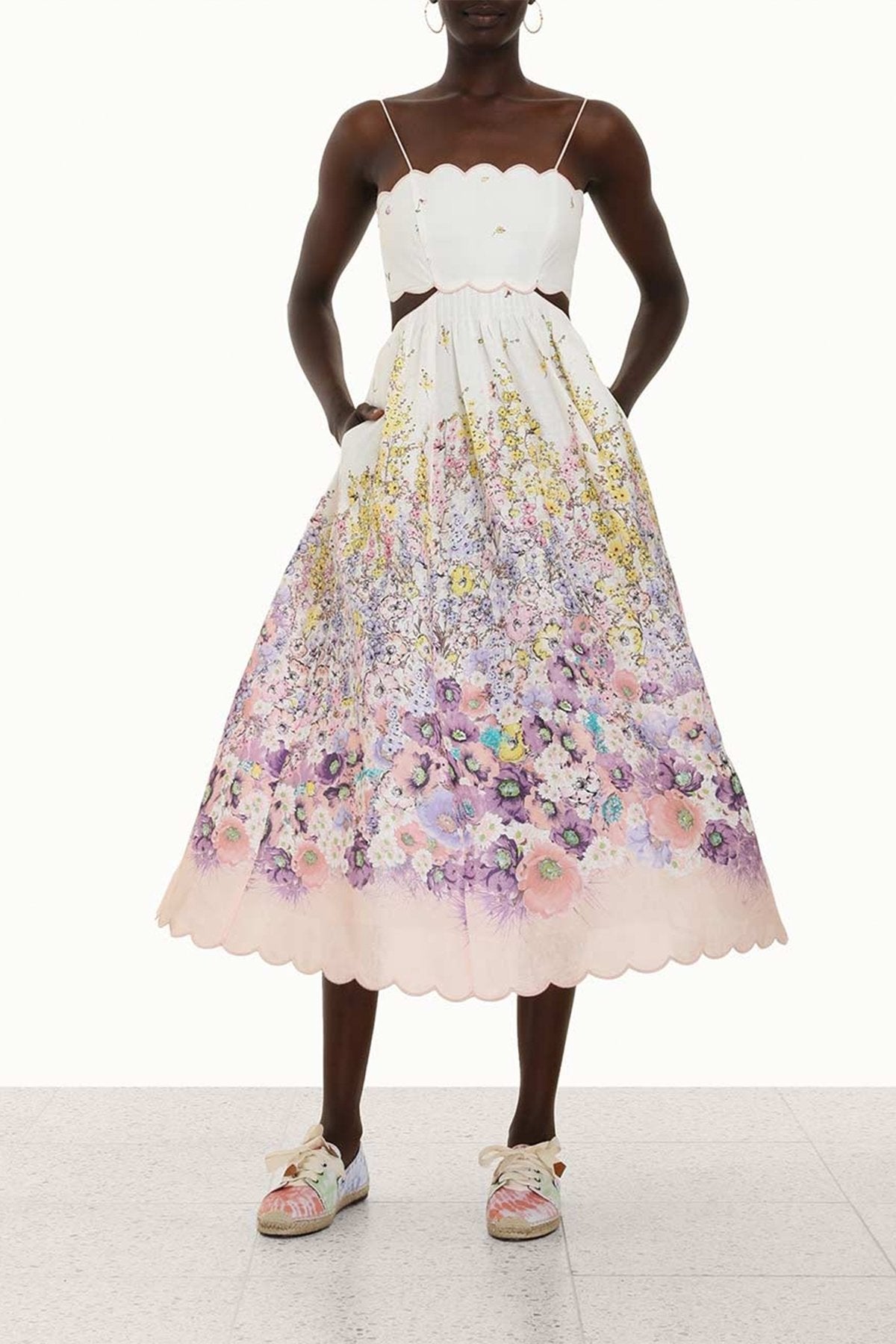 Jude Scallop Midi Dress in Peach Gradient Floral - shop-olivia.com