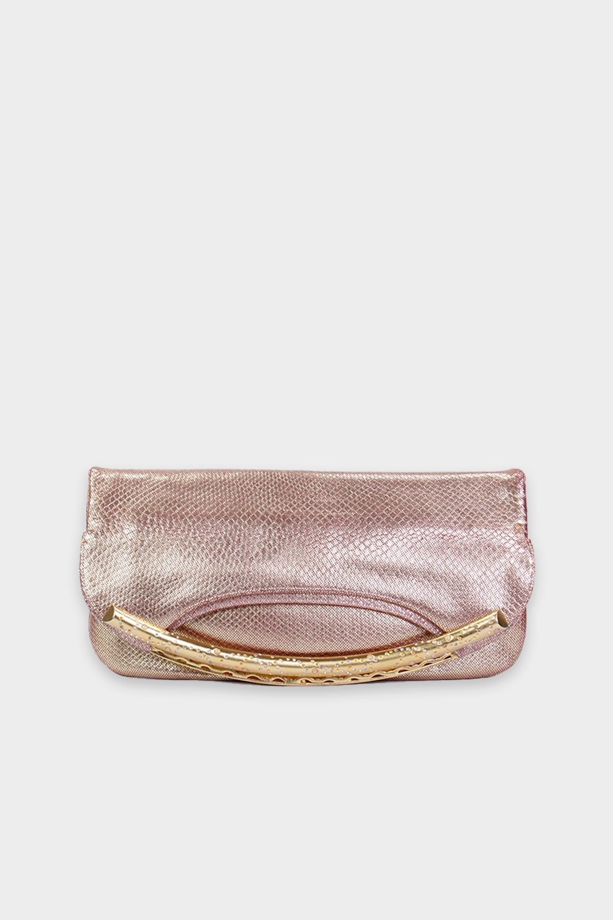 Judith Leiber Rose-Gold Leather Clutch - shop-olivia.com