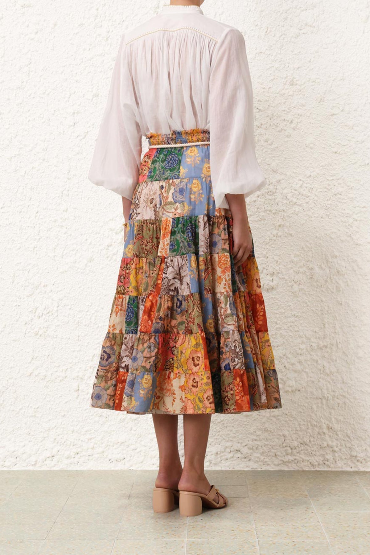 Junie Tiered Midi Skirt in Patch Floral - shop-olivia.com