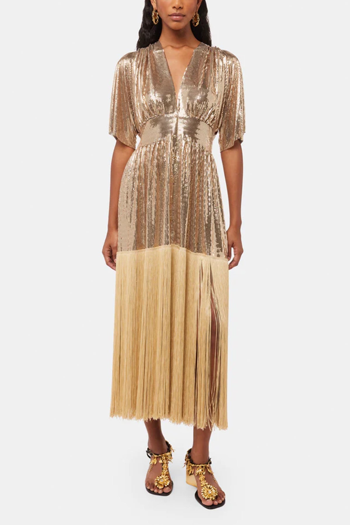 Kaftan Mesh Dress in Light Gold - shop-olivia.com