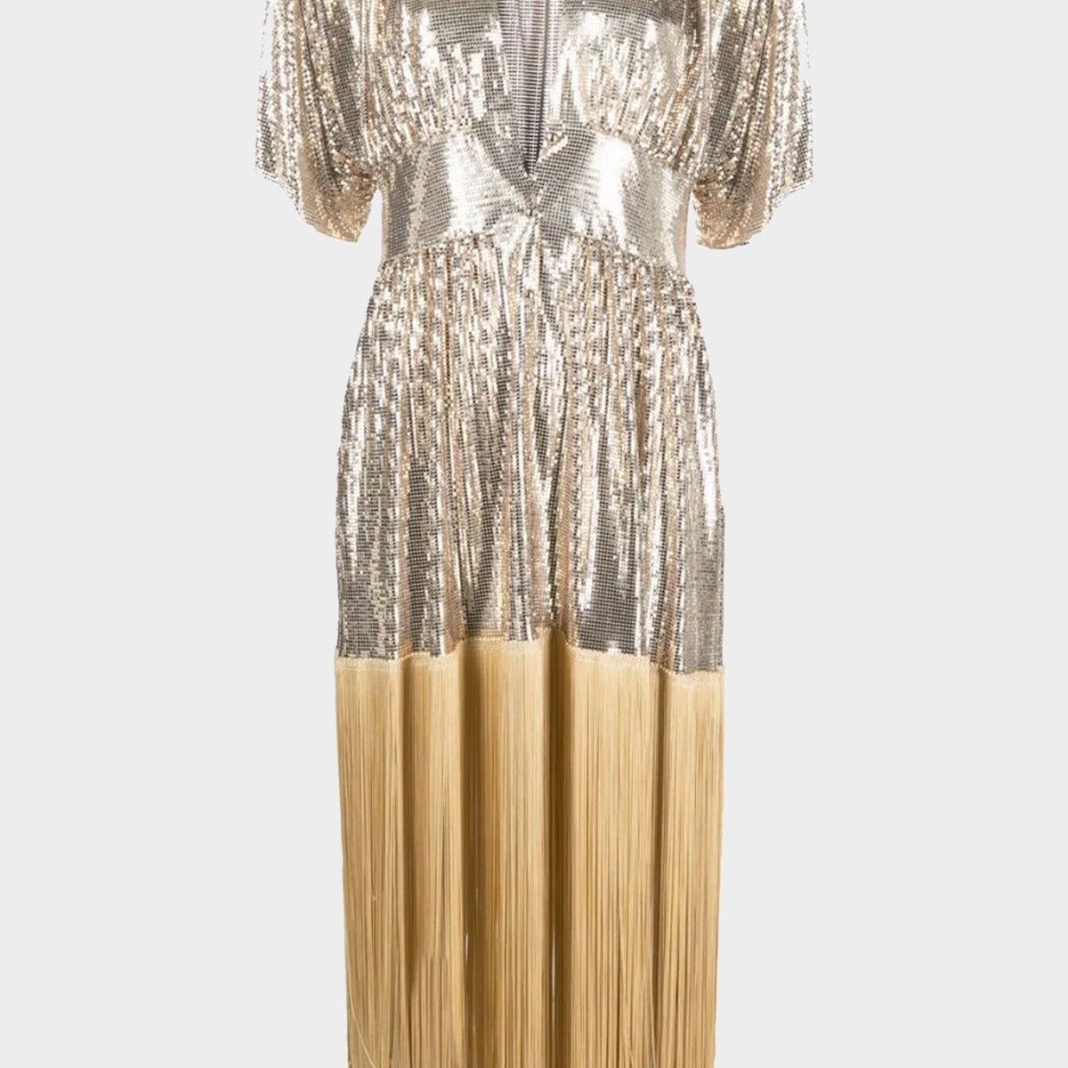 gold metal mesh dress Kaftan Mesh Dress in Light Gold