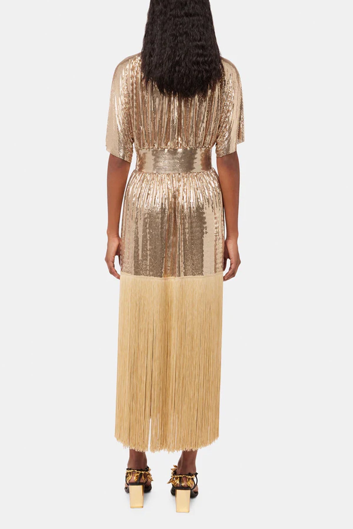 Kaftan Mesh Dress in Light Gold - shop-olivia.com