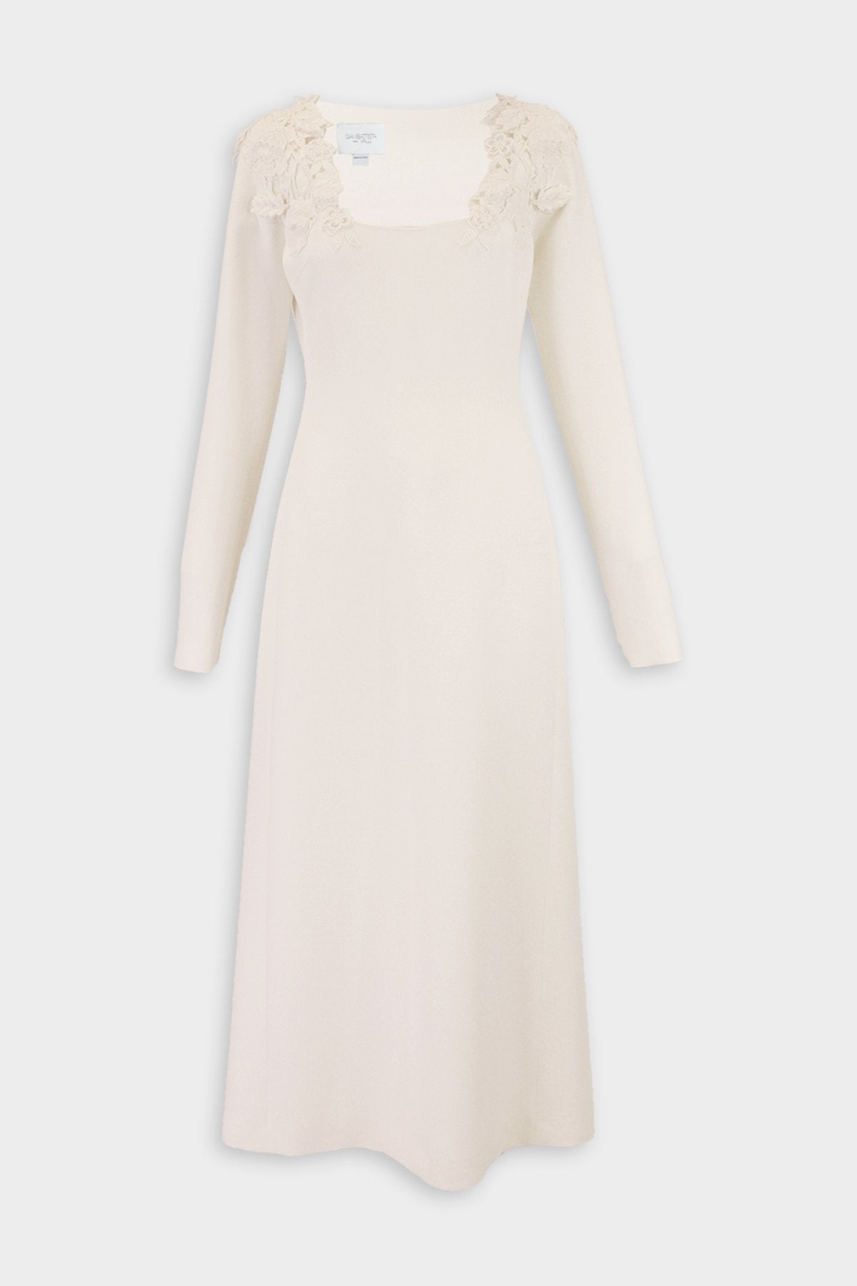 Lace Shoulder, Long Sleeve Long Dress in Ivory - shop-olivia.com
