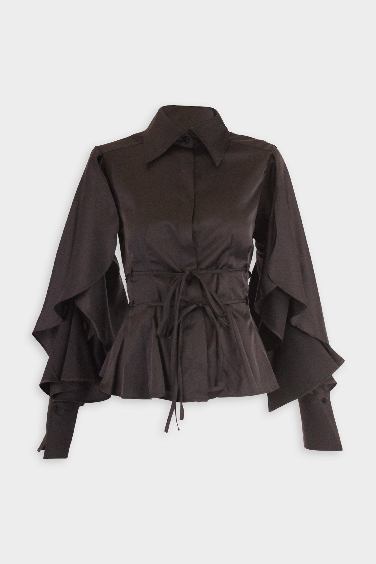 Lacerated Shirt in Black Satin - shop-olivia.com