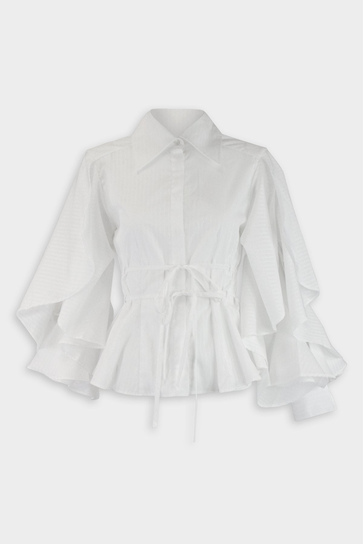 Lacerated Shirt in White Satin Stripe - shop-olivia.com