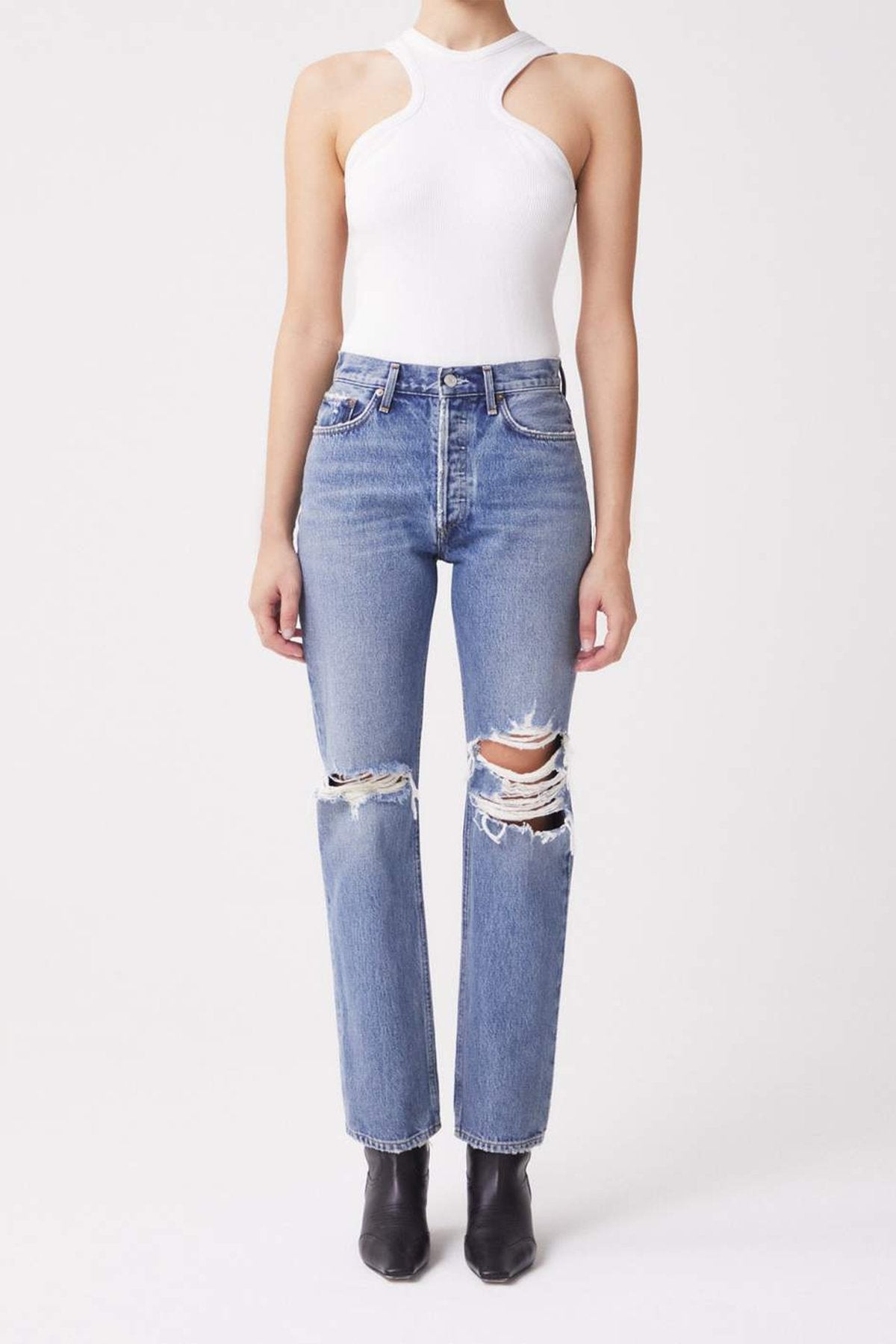 Lana Mid Rise Full Length Straight Jean in Backdrop - shop-olivia.com