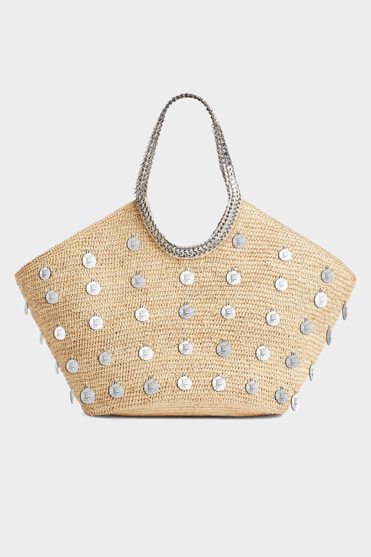 Large Embellished Raffia Tote Bag in Natural - shop-olivia.com