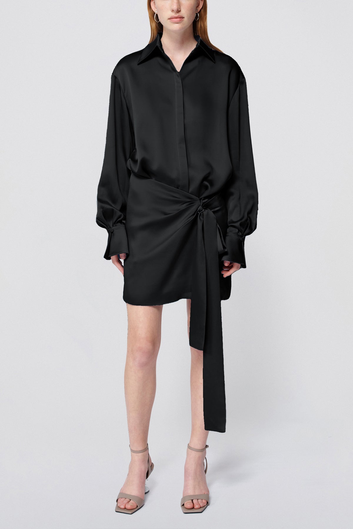 Larson Long Sleeve Wrap Mini Dress in Black - shop-olivia.com