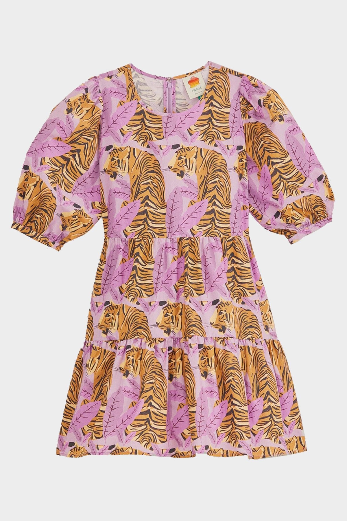 Lavender Tiger Leaves Puff Sleeve Mini Dress - shop-olivia.com
