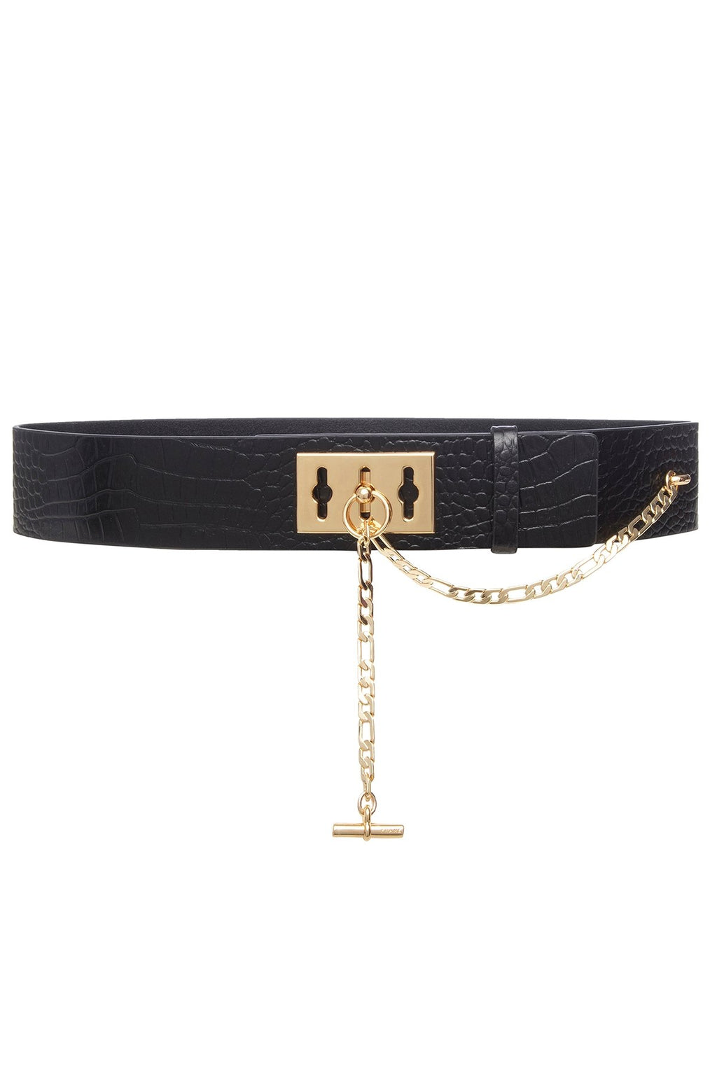 Le Chain Lock Waist Belt Noir Croco