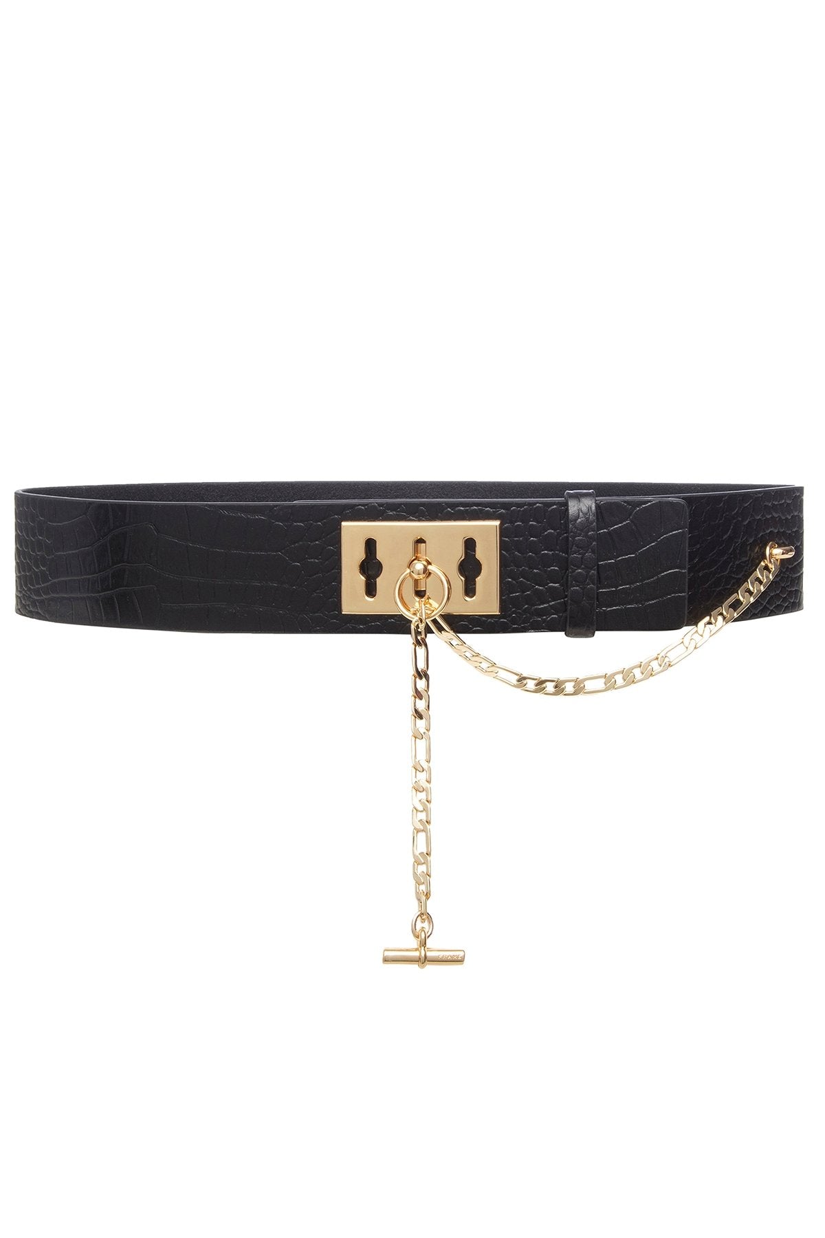Le Chain Lock Waist Belt in Noir Croco - shop-olivia.com