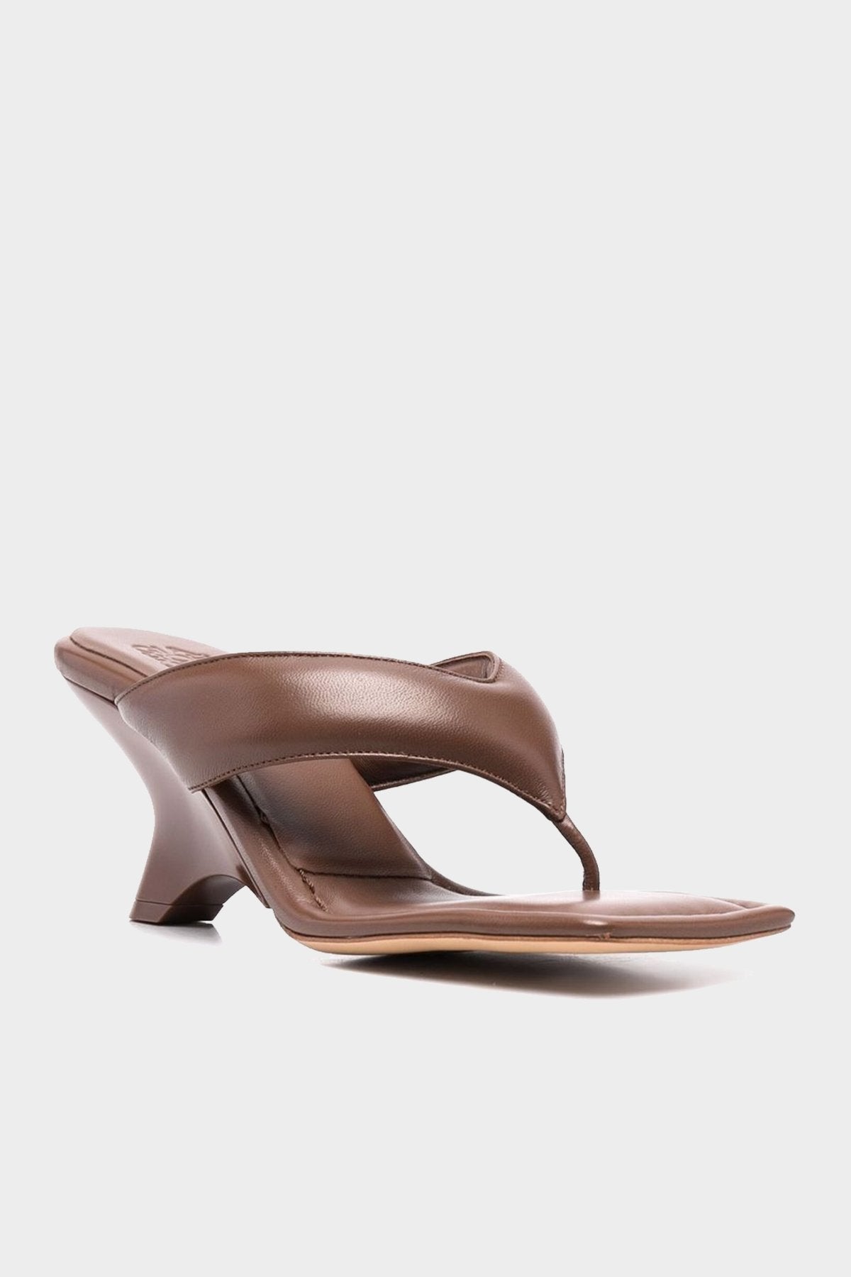 Leather Puffy Thong Mule in Coffee Brown - shop-olivia.com