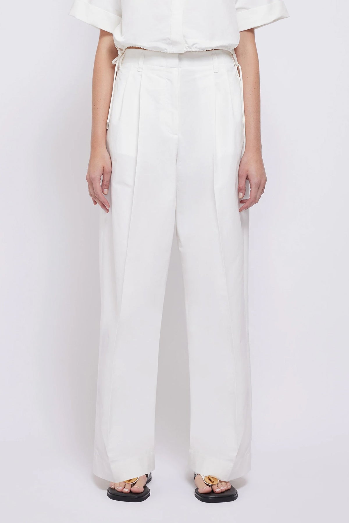 Leroy Pleated Wide Leg Pant in White - shop-olivia.com